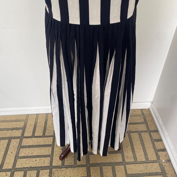 Norma Kamali Vintage 1980s 80s Pleated Stripe Dress Black White - Picture 6 of 10